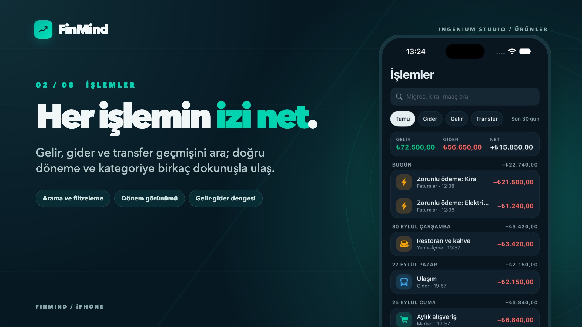 FinMind — İşlemler tanıtım görseli