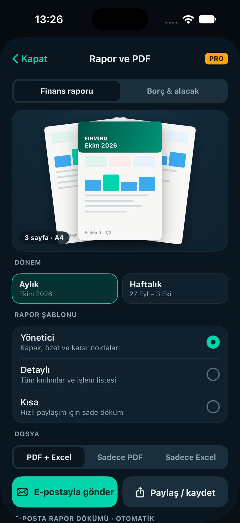Rapor ve PDF — FinMind