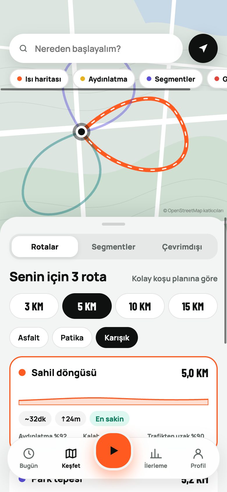 Saludus keşfet · rota ekranı